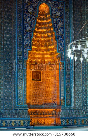 BURSA - TURKEY - OCTOBER 20: Green Mosque interior. Constructed in 1424 on october 20 2014 in Bursa turkey
