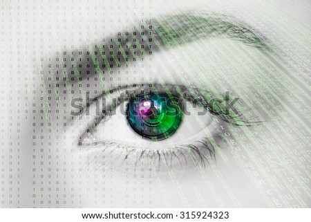 Eye close-up with technology background