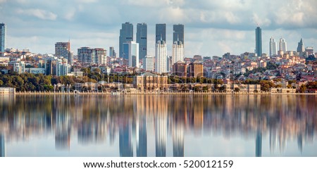 Coastal cityscape with modern buildings under cloudy sky istanbul city