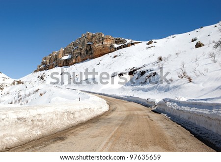 Riding Toros Mountain Road. Sun and Snow. Toros Mountains Landscape.