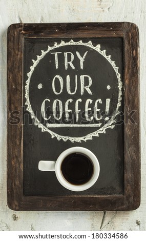 Poster of a coffee cup on a blackboard.