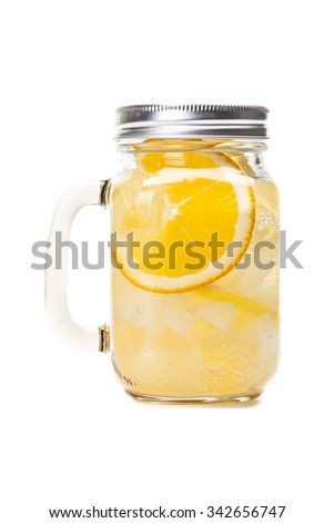 Isolated Mason jar with lemonade with fruit slices