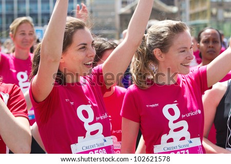 GENEVA - MAY 5: Unidentified athletes at the start of the women\'s race of the 2012 Geneva Marathon for UNICEF, May 5, 2012 in Geneva, Switzerland.