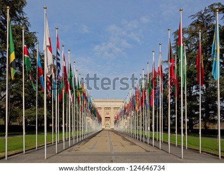 GENEVA -JANUARY 12: United Nations January 12, 2013 in Geneva, Switzerland. The United Nations was established in Geneva in 1947 and is the second largest UN office.