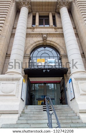 GENEVA - MARCH 24: A retail outlet for PostFinance on March 24, 2013 in Geneva, Switzerland. The future PostFinance Ltd has been rated AA by Standard & PoorÃ¢Â?Â?s and will be granted a banking license.