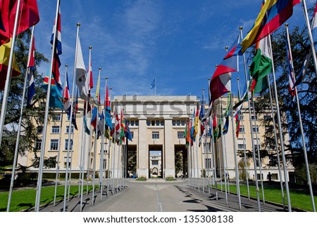 GENEVA Ã¢Â?Â?APRIL 15: United Nations April 15, 2013 in Geneva, Switzerland. The United Nations was established in Geneva in 1947 and is the second largest UN office.