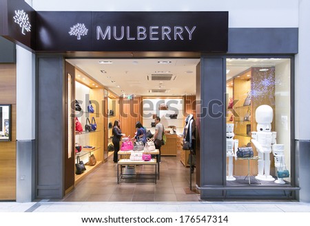 LONDON ÃÂ¢Ã?Ã? DECEMBER 16: A Mulberry store December 16, 2013 Heathrow, London, England. Mulberry had revenue of Ã?ÃÂ£78 million (up 2%) in the 6 months ended 30 September 2013.
