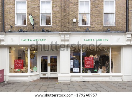 LONDON, ENGLAND - DECEMBER 14, 2013: A Laura Ashley home furnishings and fashions store. 2013 accounts show sales up 4.5% to Â£298.8m (2012: Â£285.9m) and UK sales up 3.1% to Ã?Â£263.0m (2012: Ã?Â£255.0m).