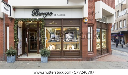 LONDON, ENGLAND -Ã?Ã? DECEMBER 14, 2013: A Berrys jeweller retail outlet. Berrys have stores nationwide in the UK with brands such as Breitling, Chanel, Patek Philippe, Chopard, Bulgari and Omega.