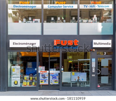 GENEVA, SWITZERLAND Ã¢Â?Â? MARCH 2, 2014: A Fust retail outlet. Fust is the largest chain in Switzerland of specialty shops in appliances and consumer electronics and has about 150 outlets.