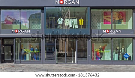 GENEVA, SWITZERLAND -Â?Â? MARCH 2, 2014: A Morgan fashion outlet. It is owned by Beaumanoir which has 2,500 shops worldwide with brands Cache-Cache, Patrice BrÃ?Â©al, Scottage, Morgan, La City and Bonobo.