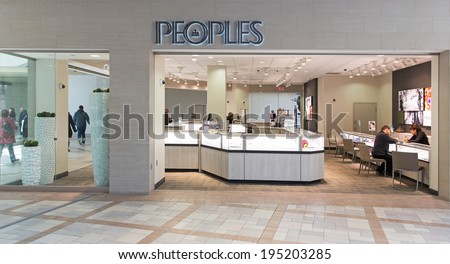 OTTAWA, CANADA -Â?Â? April 17, 2014: A Peoples jewellery store. Founded in 1919 as a family business and now with 150 locations countrywide it is the largest retailer of jewellery and watches in Canada.