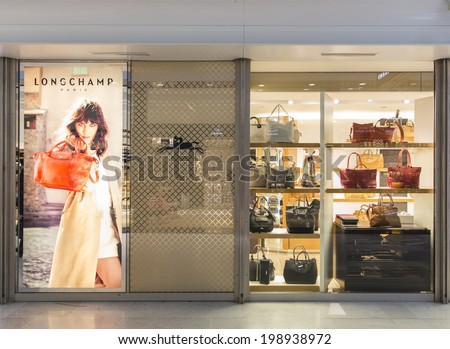 PARIS -MAY 27, 2014: A Lonchamp store. Longchamp is distributed in 100 countries through 1,800 retail stores and had revenue of 454 million Euros in 2012.