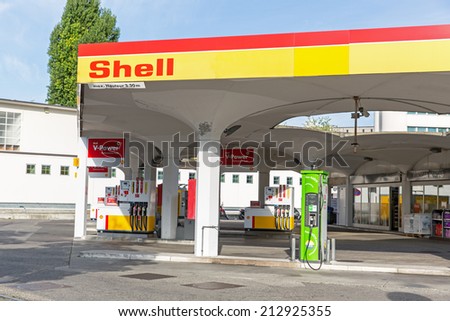 GENEVA, SWITZERLAND - AUGUST 24, 2014: A Shell outlet.  Shell is a global group of energy and petrochemicals companies with around 92,000 employees in more than 70 countries and territories.