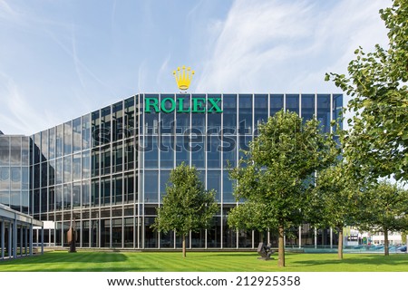 GENEVA, SWITZERLAND - AUGUST 24, 2014: Rolex offices. Rolex is a worldwide luxury watch brand relying on 4,000 watchmakers in over 100 countries.