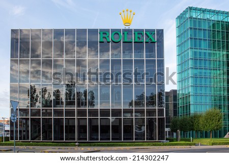 GENEVA, SWITZERLAND - AUGUST 24, 2014: Rolex offices. Rolex is a worldwide luxury watch brand relying on 4,000 watchmakers in over 100 countries.