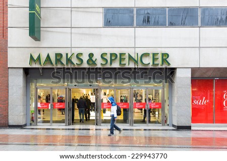 DUBLIN, IRELAND - OCTOBER 3, 2014: A branch of MARKS & SPENCER, The Group made PBT of GBP279m in the 6 months ended September 2014. Present in 54 international territories it employs 85,143 people.