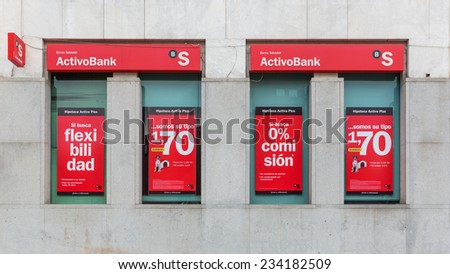 MADRID, SPAIN  NOVEMBER 15, 2014: A branch of ActivoBank. It is focused on multimedia and mobile banking and recorded a 62 per cent increase in mobile device transactions in March 2014.
