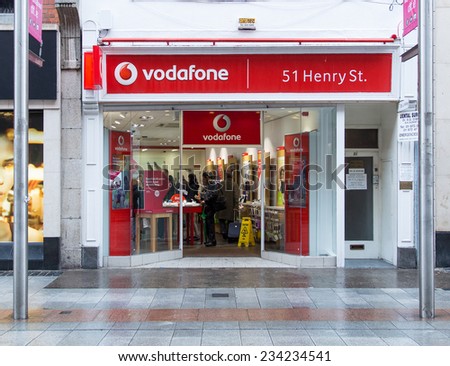 DUBLIN, IRELAND OCTOBER 3, 2104: A Vodafone store. Vodafone is one of the worlds largest telecommunication companies with 434 million mobile and 9 million fixed broadband customers worldwide.