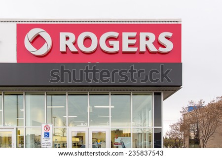 OTTAWA, CANADA NOVEMBER 11, 2014: A Rogers store. Rogers is a communications and media company which provides wireless communications to 9 million Canadians and 1.8 million households in Canada.