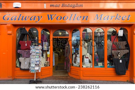 GALWAY, IRELAND  OCTOBER 24, 2014: A Galway Wollen Market store. Aran Islands Knitwear, trades as Galway Woollen Market and is a family run business in its Third Generation from the Aran Islands.