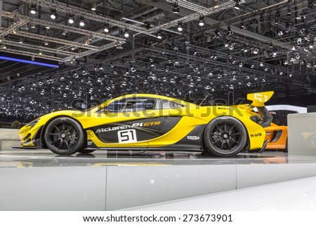 GENEVA, SWITZERLAND - MARCH 3, 2015: The McLaren P1 GTR at the Geneva Motor Show. The car has a mid-mounted engine with an output of 1,000PS and is available only to McLaren P1 owners.