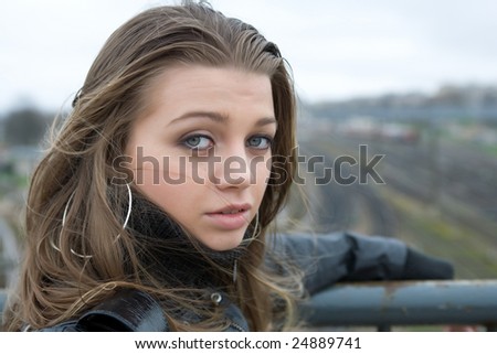 young woman on train station