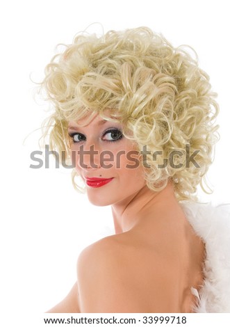 stock photo portrait of the nude blondeangel with green eyes on white