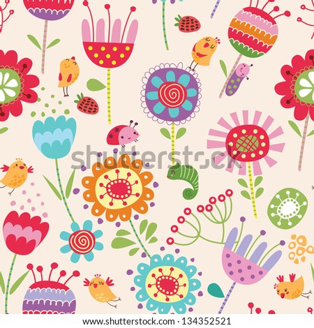 Floral seamless pattern with flowers and birds Floral seamless pattern with flowers and birds