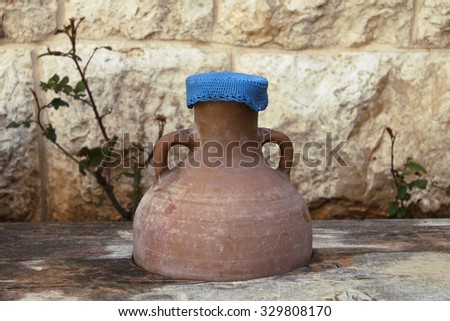A traditional clay jar that was used in the past to drink water from, Lebanon.