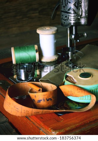 The sewing machine and tools. Vintage sewing .