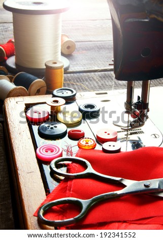 Sewing. The sewing machine and accessories.