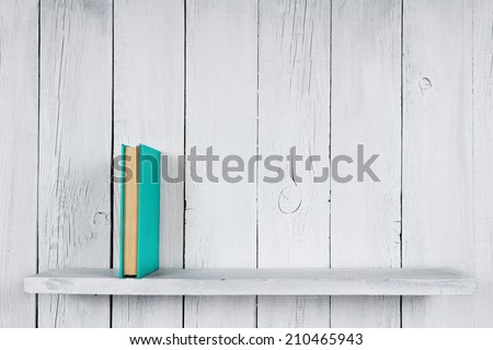 Book on a wooden shelf. On a wooden, white background.