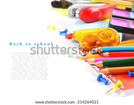 School tools and accessories on white background. With your place for the text.