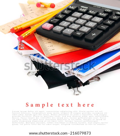 School tools on a white background. With your place for the text.