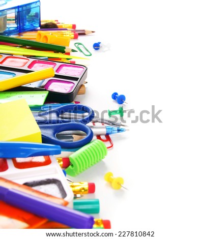 School tools and accessories on white background. With your place for the text.