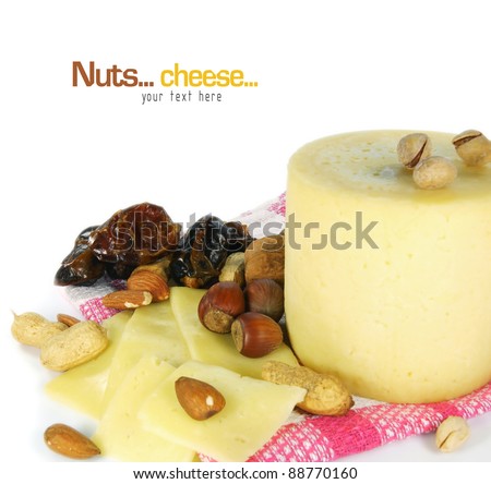 Cheese and nuts (almonds, a filbert). A place for your text