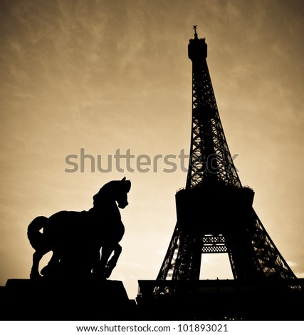 Picture Eiffel Tower on Stock Photo   Eiffel Tower With The Stone Sculpture Of Horse