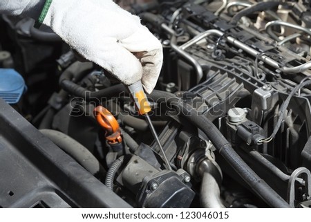 Mechanic performing the maintenance of a motor vehicle in