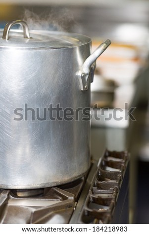View some industrial pots in a restaurant