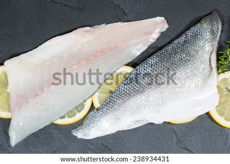 Fresh sea bass fillets and cut and clean