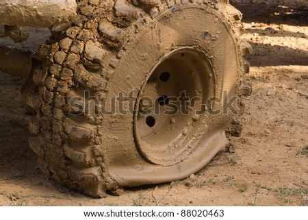 Punctured wheel of an SUV