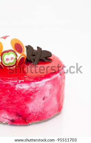 Delicious strawberry mousse cake with white background