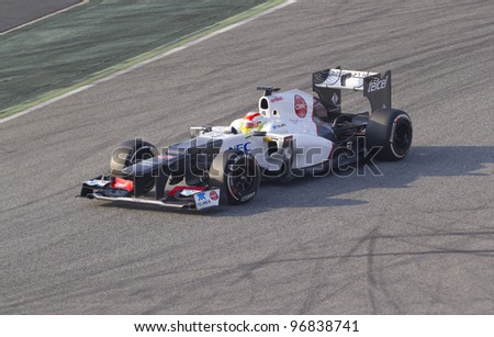 BARCELONA - MARCH 3: Sergio Perez of Sauber  F1 team racing during Formula One Teams Test Days at Catalunya circuit on March 3, 2012 in Barcelona, Spain.