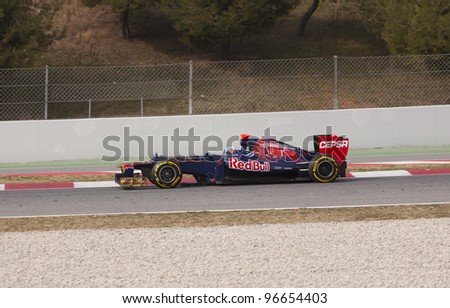 BARCELONA - MARCH 3: Daniel Ricciardo of STR F1 team racing during Formula One Teams Test Days at Catalunya circuit on March 3, 2012 in Barcelona, Spain.