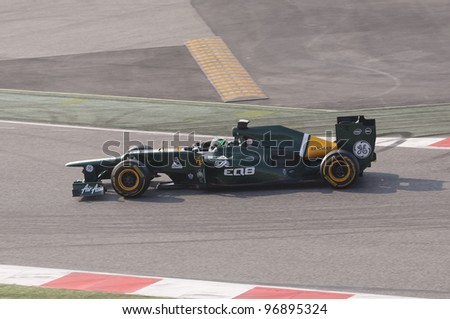 BARCELONA - MARCH 3: Vitaly Petrov of Caterham F1 team racing during Formula One Teams Test Days at Catalunya circuit on March 3, 2012 in Barcelona, Spain.