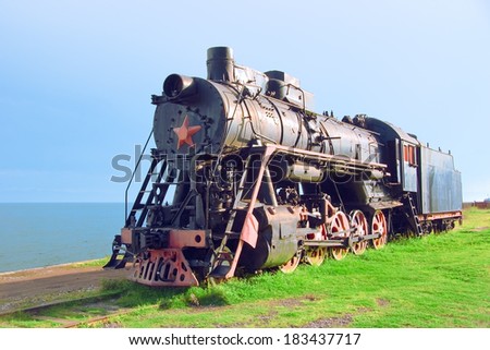 Steam machine on train station. Shore of Lake Baikal (Russia)