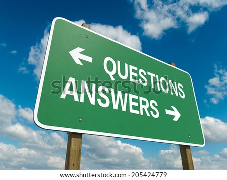 A road sign with questions answers words on sky background