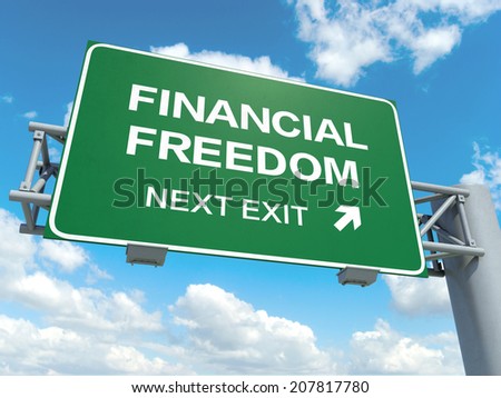 A road sign with financial freedom words on sky background
