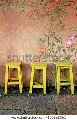 old vintage wooden chair and wall